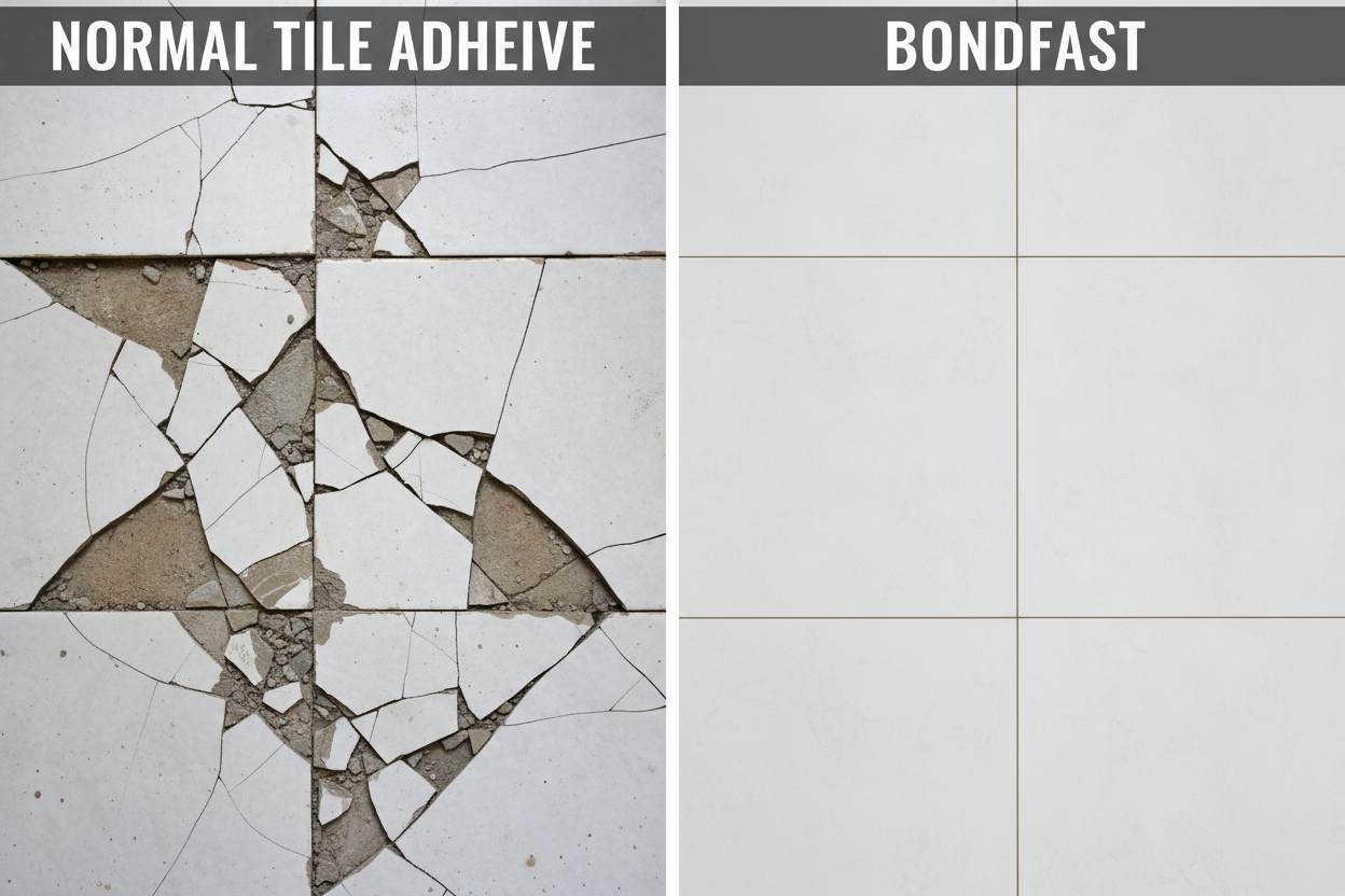 change the heading from before/after to Normal Tile Adhesive / Bondfast